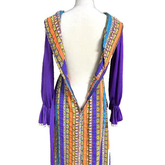 Vintage Handmade OOAK Purple Velveteen 1960S MOD Flower Power Psychedelic Gown - Picture 9 of 12